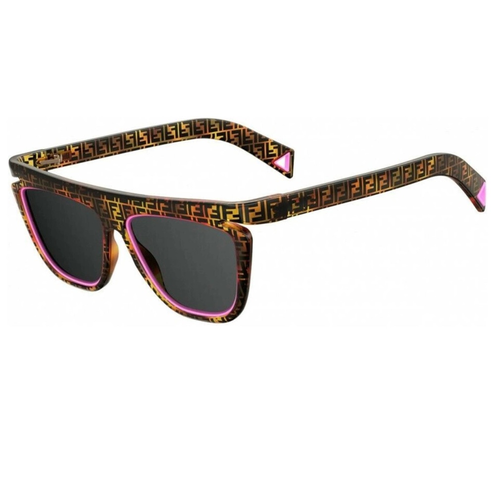 Fendi Brown FF print Havana Sunglasses with Neon Pink Trim